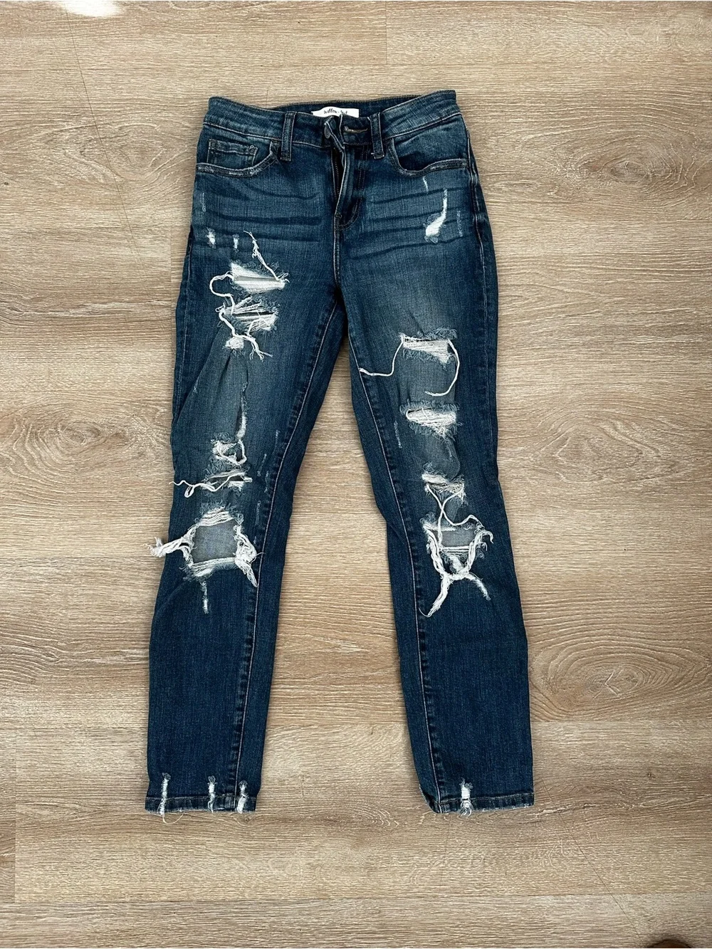 Ripped Boyfriend Jeans for Women - Dark Blue Distressed